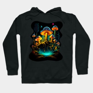 Cottagecore Psychedelic Colors Moon Mushroom Village Hoodie